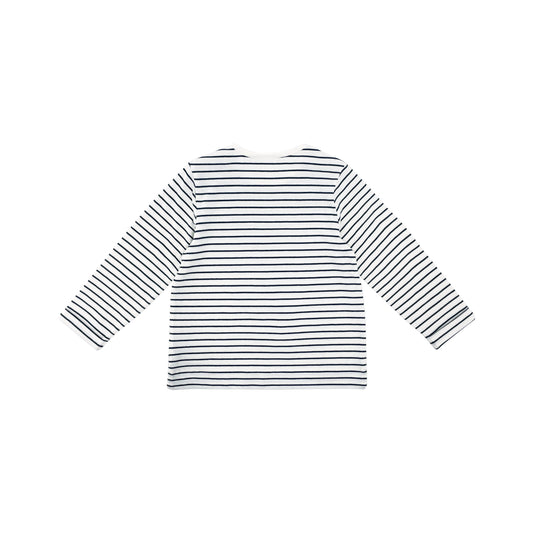 深蓝色横间电话印花长袖上衣