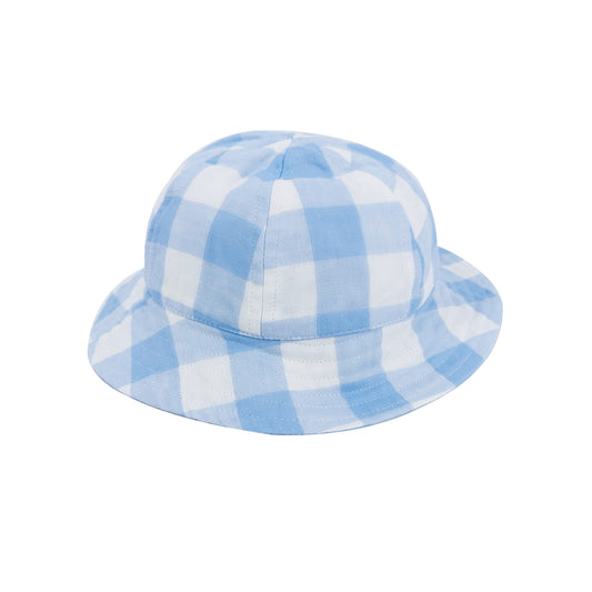 BABY BLUE CHECK PRINT BUCKET HAT