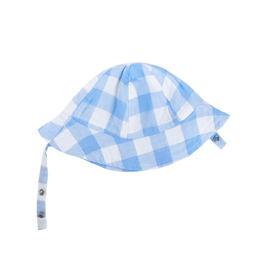 BABY BLUE CHECK PRINT BUCKET HAT