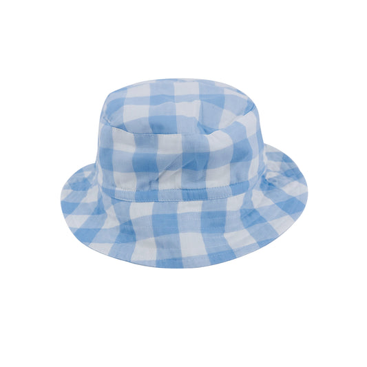 KIDS/WOMEN'S BLUE CHECK PRINT BUCKET HAT