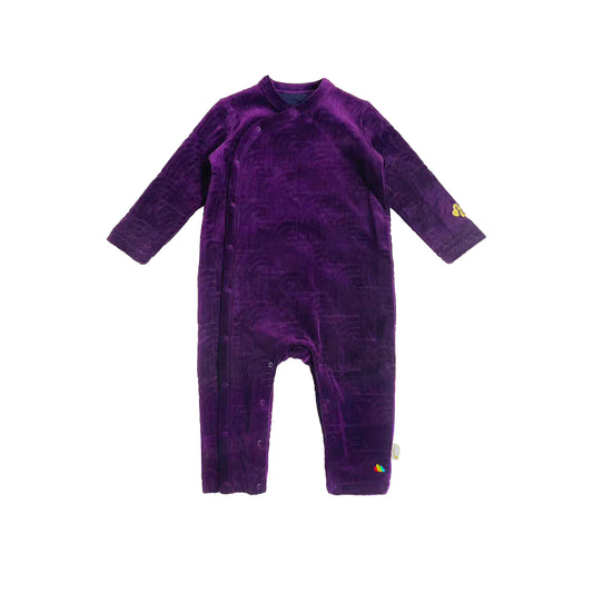 嬰兒衣服 - 紫色絲絨金色如意圖案側扣連身衣