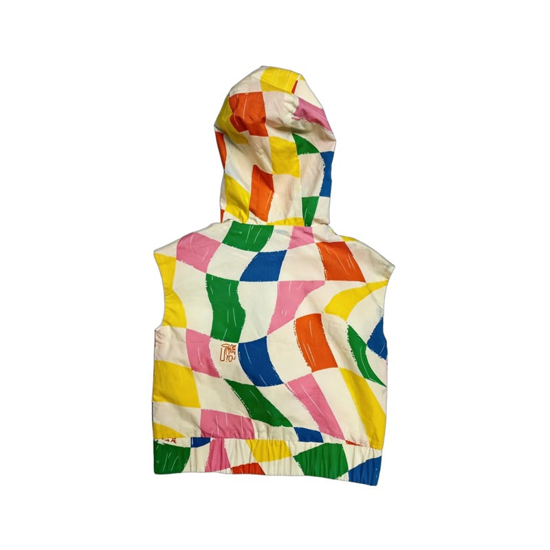 KIDS' RAINBOW GEOMETRIC BLOCK HOODED SLEEVELESS JACKET