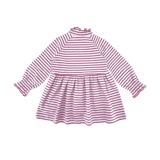 童裝BB衫/女童裝 - 粉紅色橫間聖誕靴長袖連衣裙