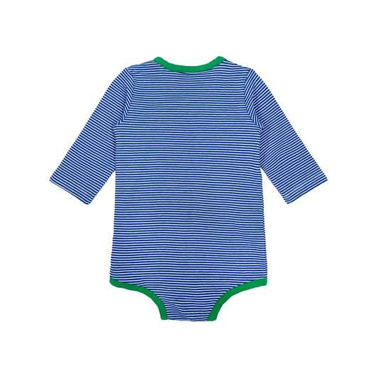 童裝BB衫有機棉 - 藍色橫間側扣長袖連身衣