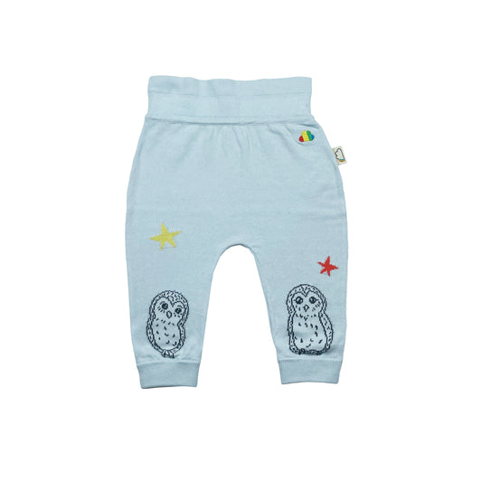 嬰兒服裝 - 嬰童淺藍色貓頭鷹圖案羊絨混棉針織長褲