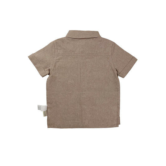 男童裝 - 啡色短袖鈕扣恤衫