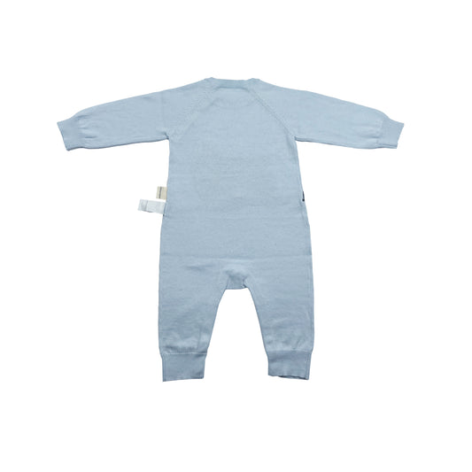 嬰兒衣服 - 粉藍色猫頭鷹圖案羊絨混棉連身衣
