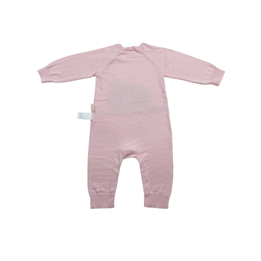 嬰兒衣服 - 粉紅色猫頭鷹圖案羊絨混棉連身衣