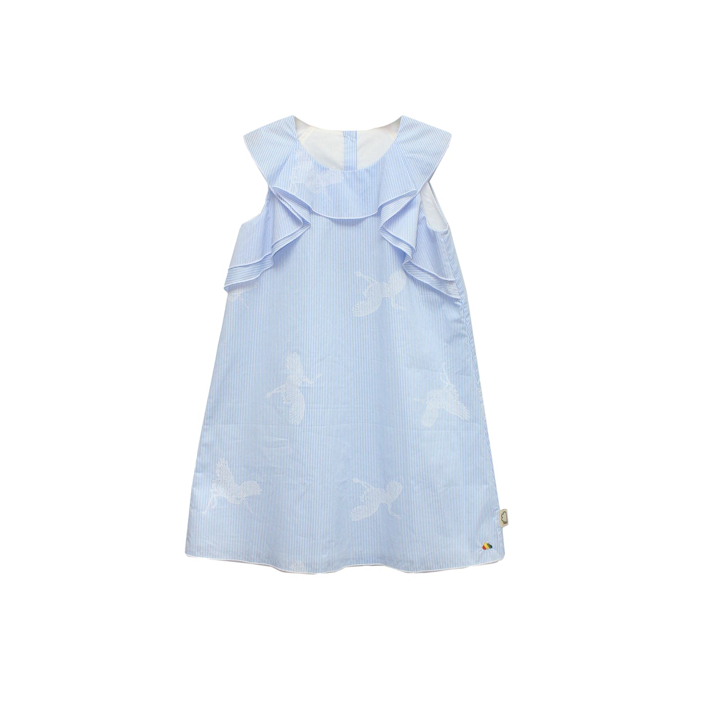 女童裝 - 淺藍色蜜蜂荷葉領連身裙