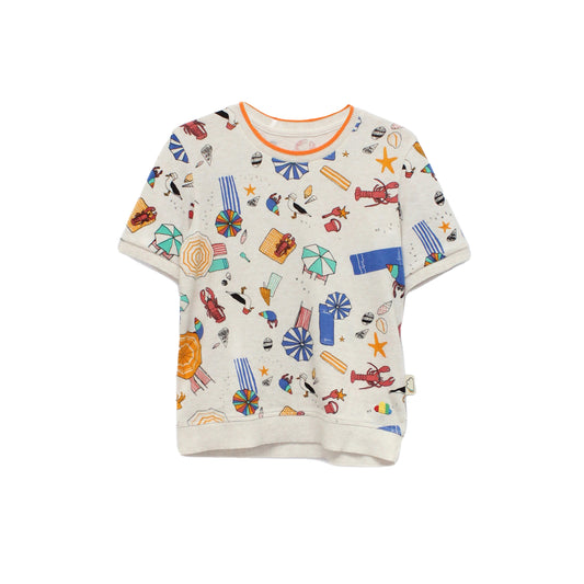 KIDS BEACH PRINT SHORT-SLEEVES TOP