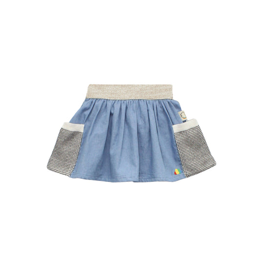 KIDS CHAMBRAY SKIRT WITH GREY KNIT TRIM