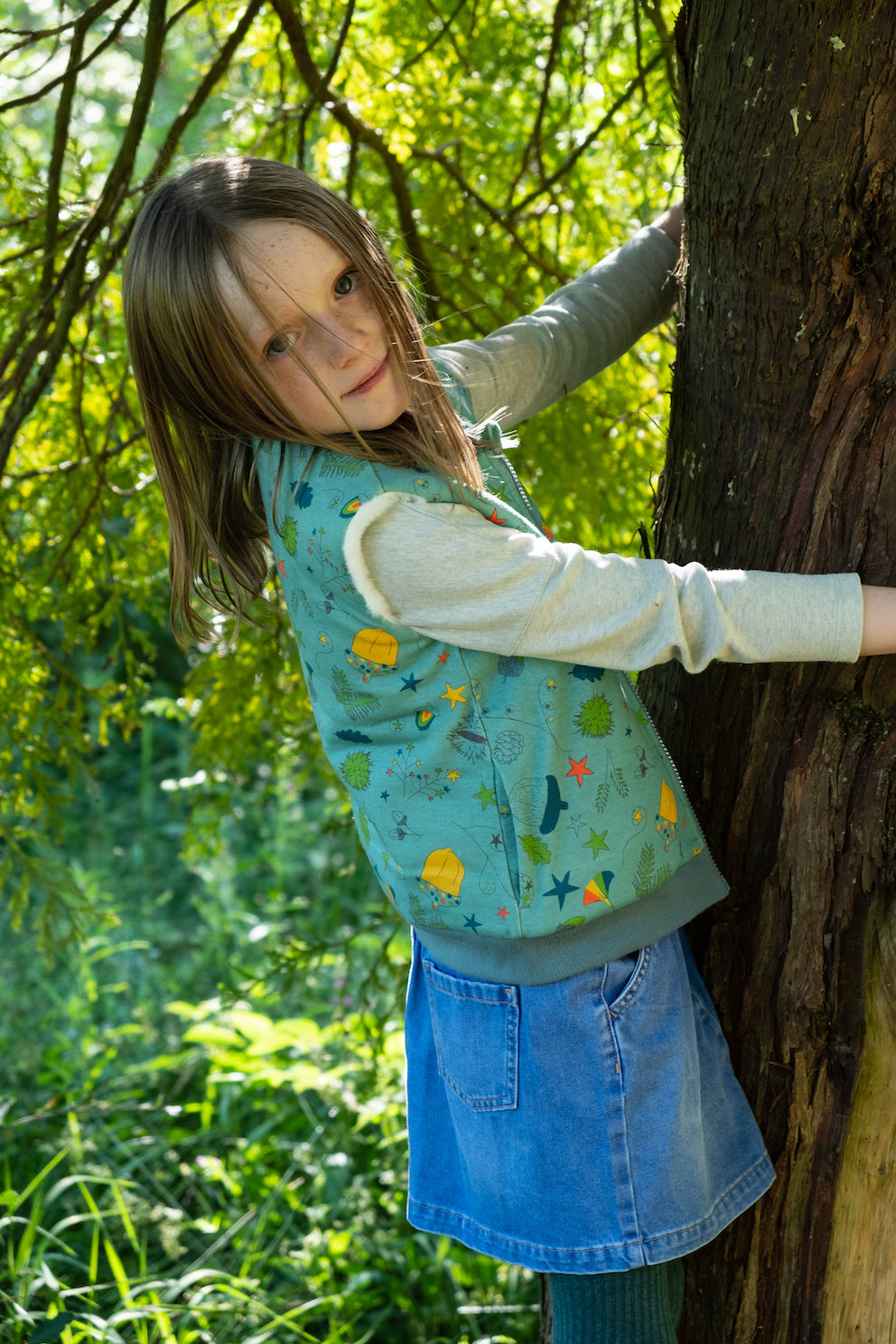 KIDS ACORN PRINT FUR LINED ZIPPED GILET