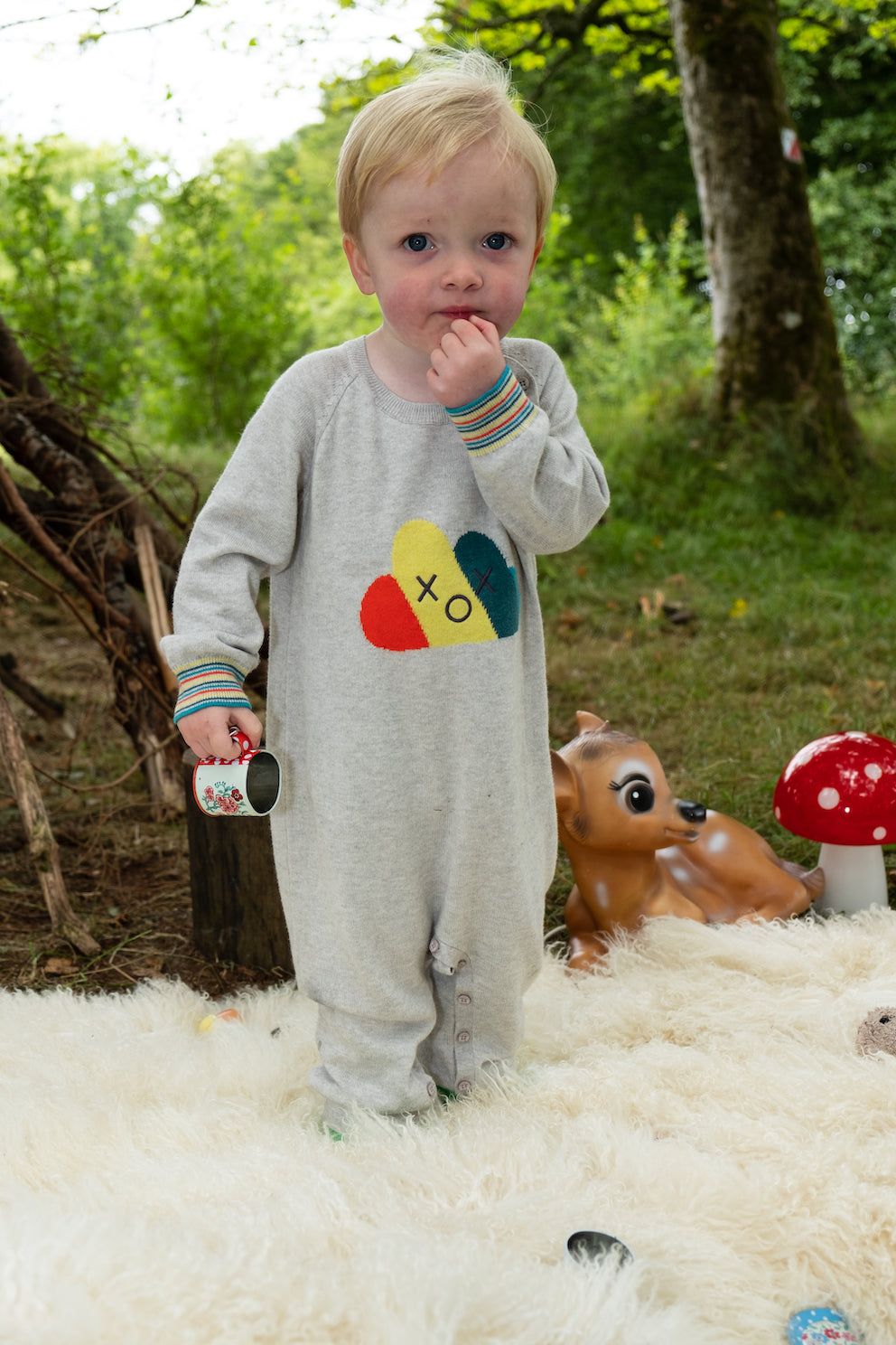 嬰兒衣服 - 彩虹圖案羊絨混棉連身衣