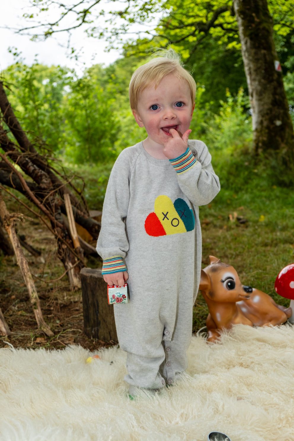 嬰兒衣服 - 彩虹圖案羊絨混棉連身衣