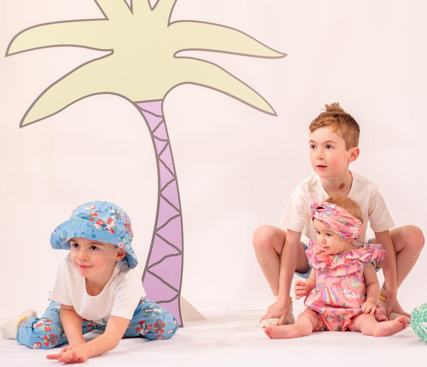 童裝有機棉配飾 - 海藍海鷗印花太陽帽