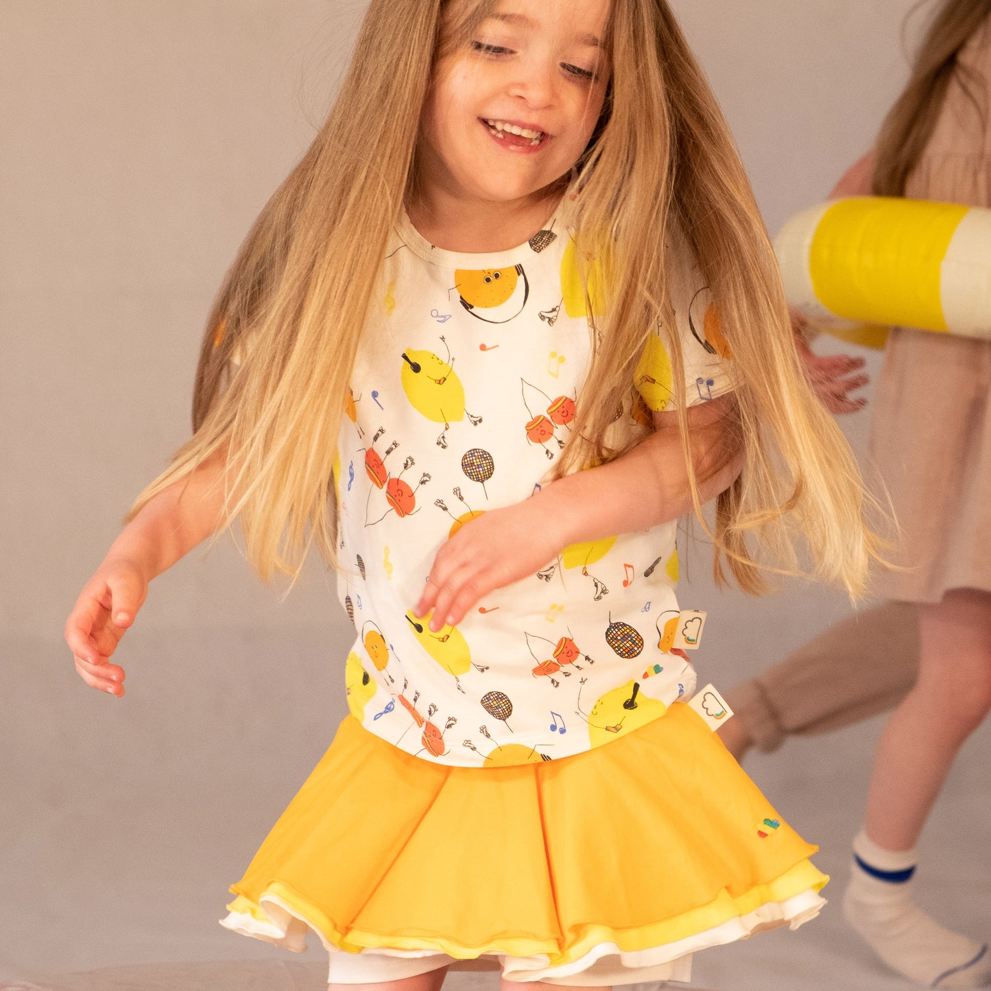 女童裝有機棉 - 橙黃色半截裙連短褲
