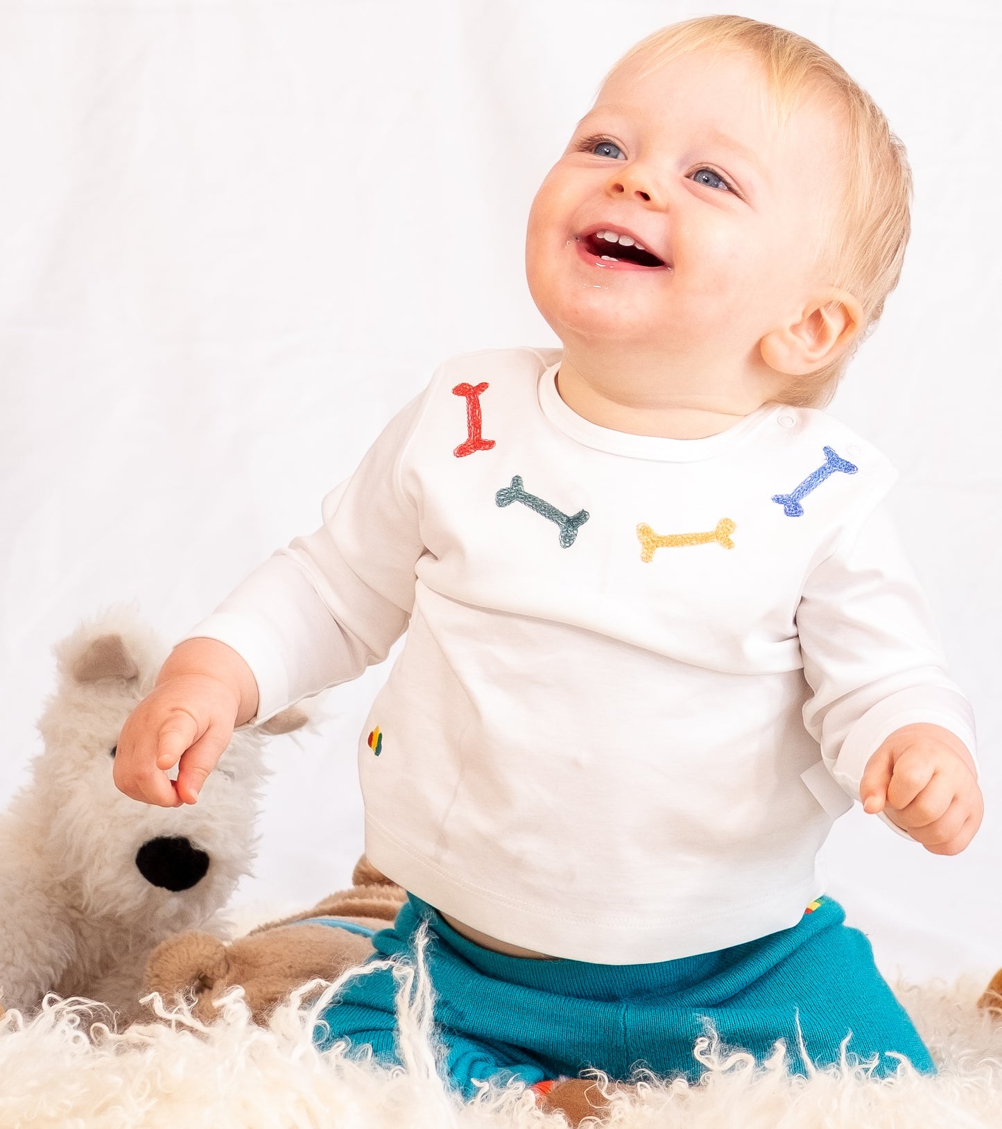 嬰兒衣服 - 嬰童彩色骨骨圖案絲光棉長袖上衣
