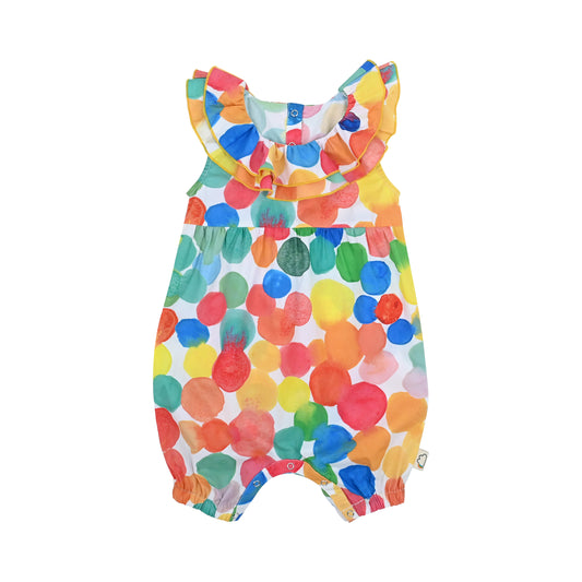 嬰兒衣服 - 彩色波點印花荷葉領背心連體衣