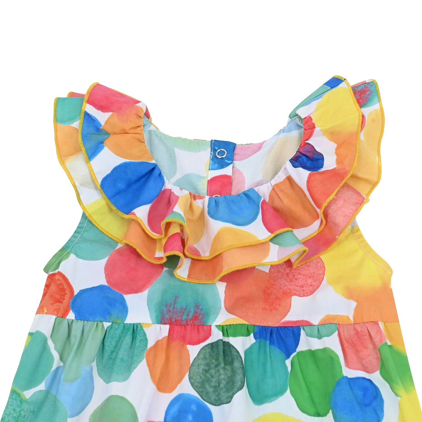 嬰兒衣服 - 彩色波點印花荷葉領背心連體衣