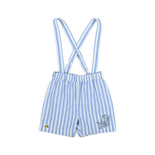 嬰兒服裝 - 藍色橫間印花可拆式吊帶短褲