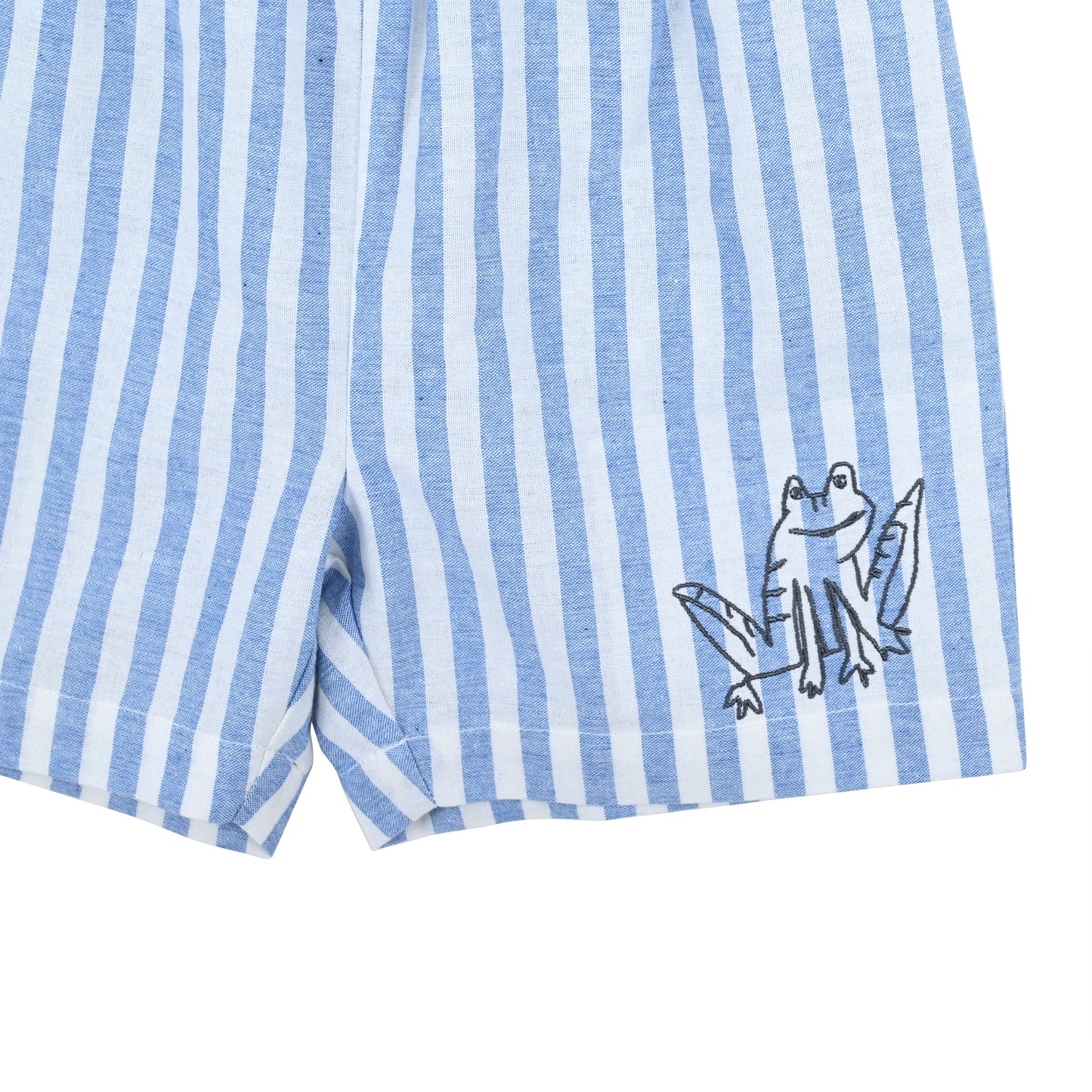嬰兒服裝 - 藍色橫間印花可拆式吊帶短褲