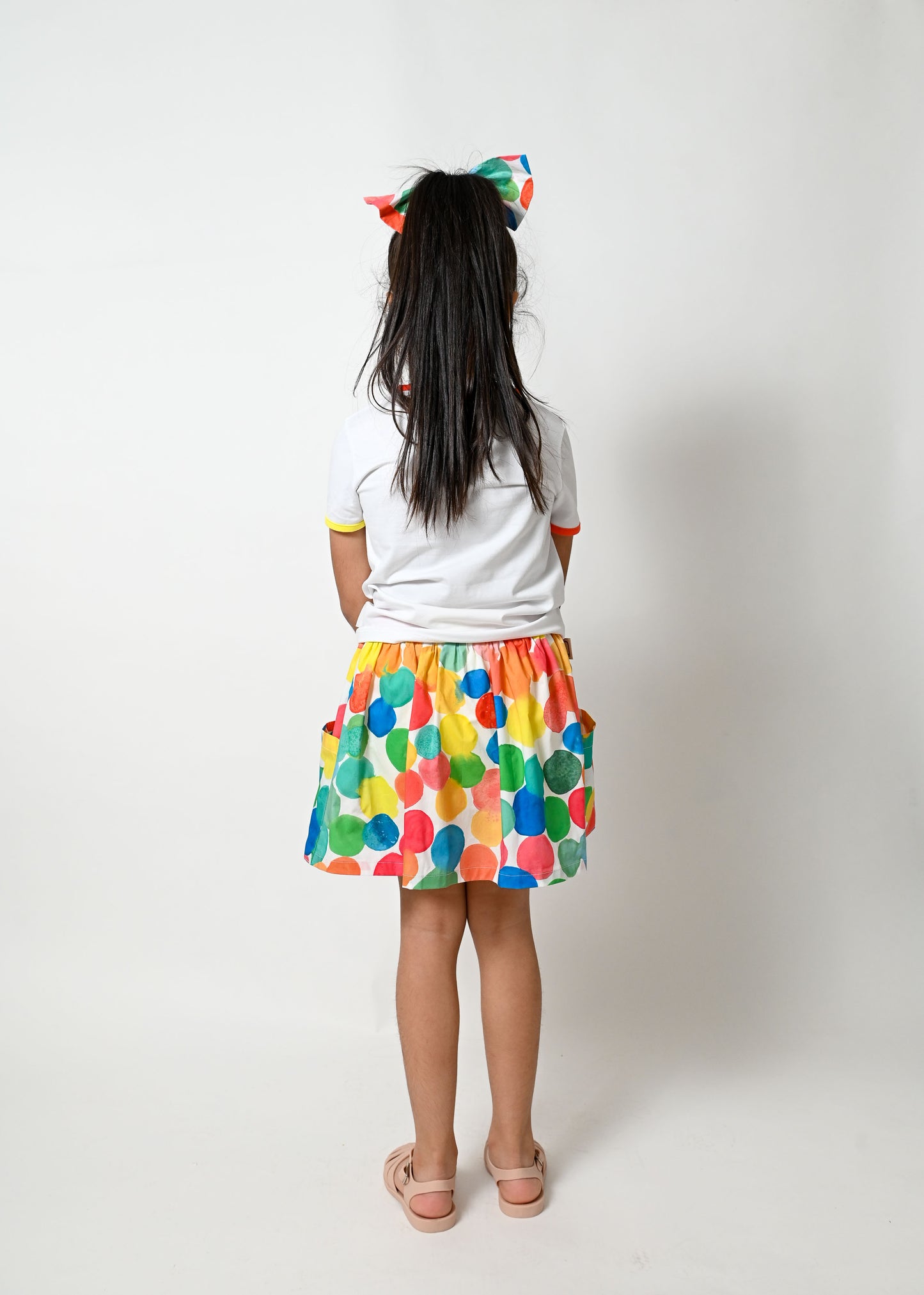女童裝有機棉-彩色波波印花半截裙連短褲