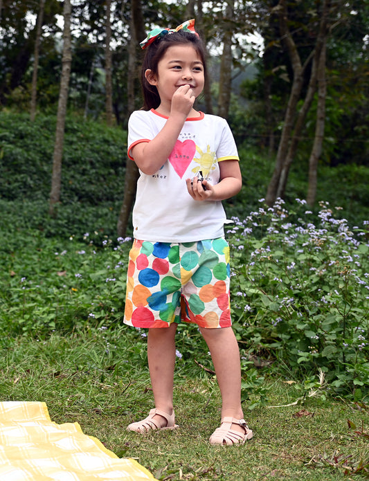 女童裝有機棉 - 心心太陽印花短袖上衣