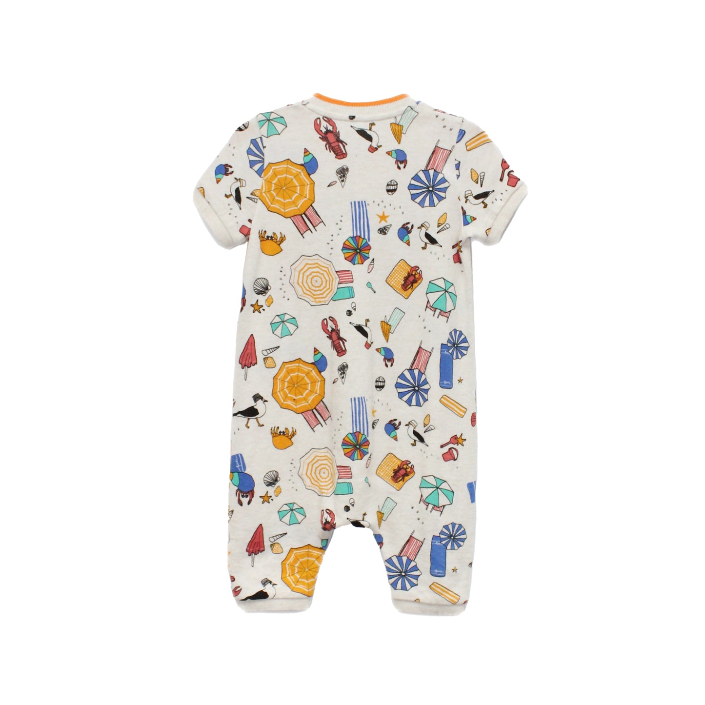 BABY BEACH PRINT BUTTON SHORT-SLEEVES PLAYSUIT
