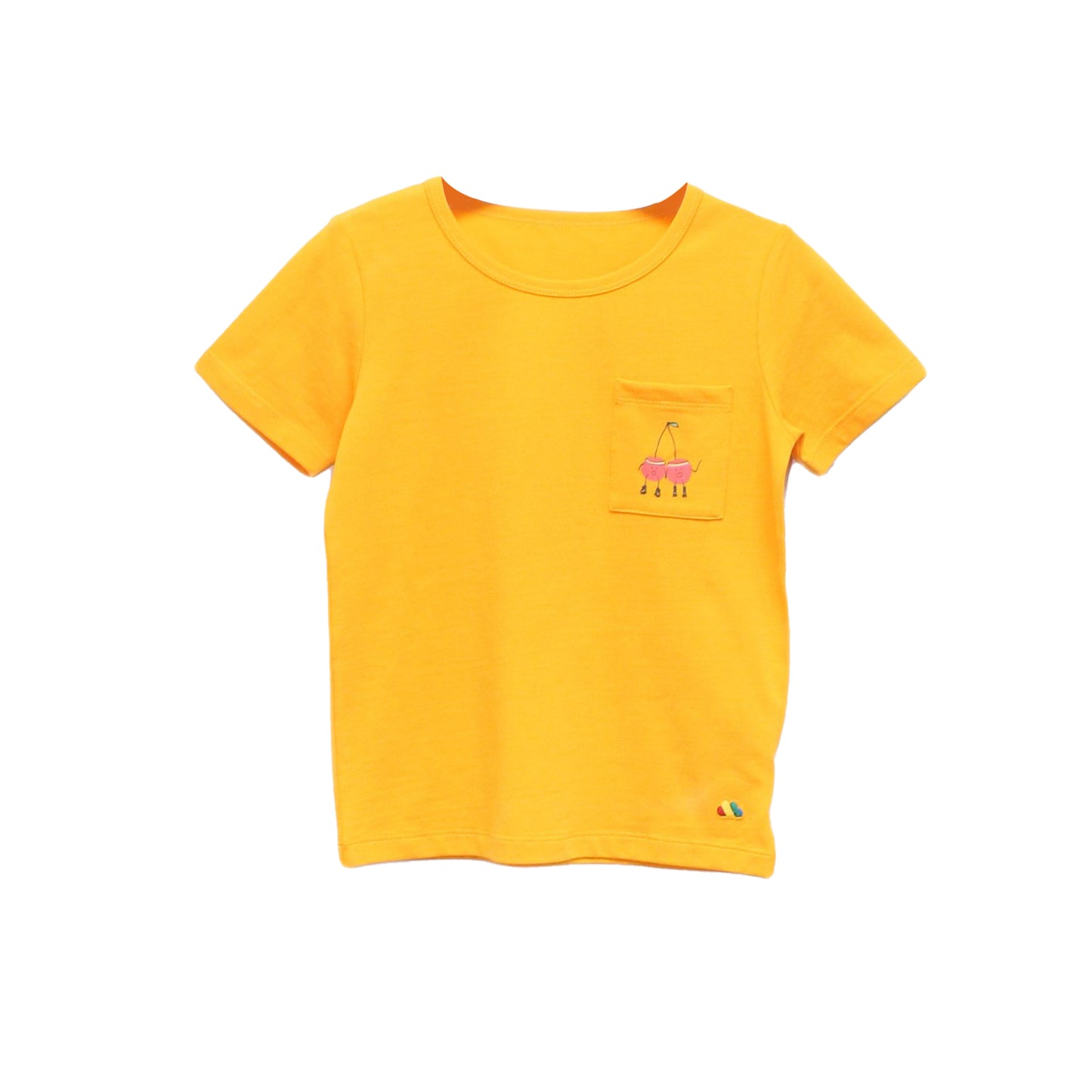 童裝 - 橙黃色車厘子口袋短袖上衣