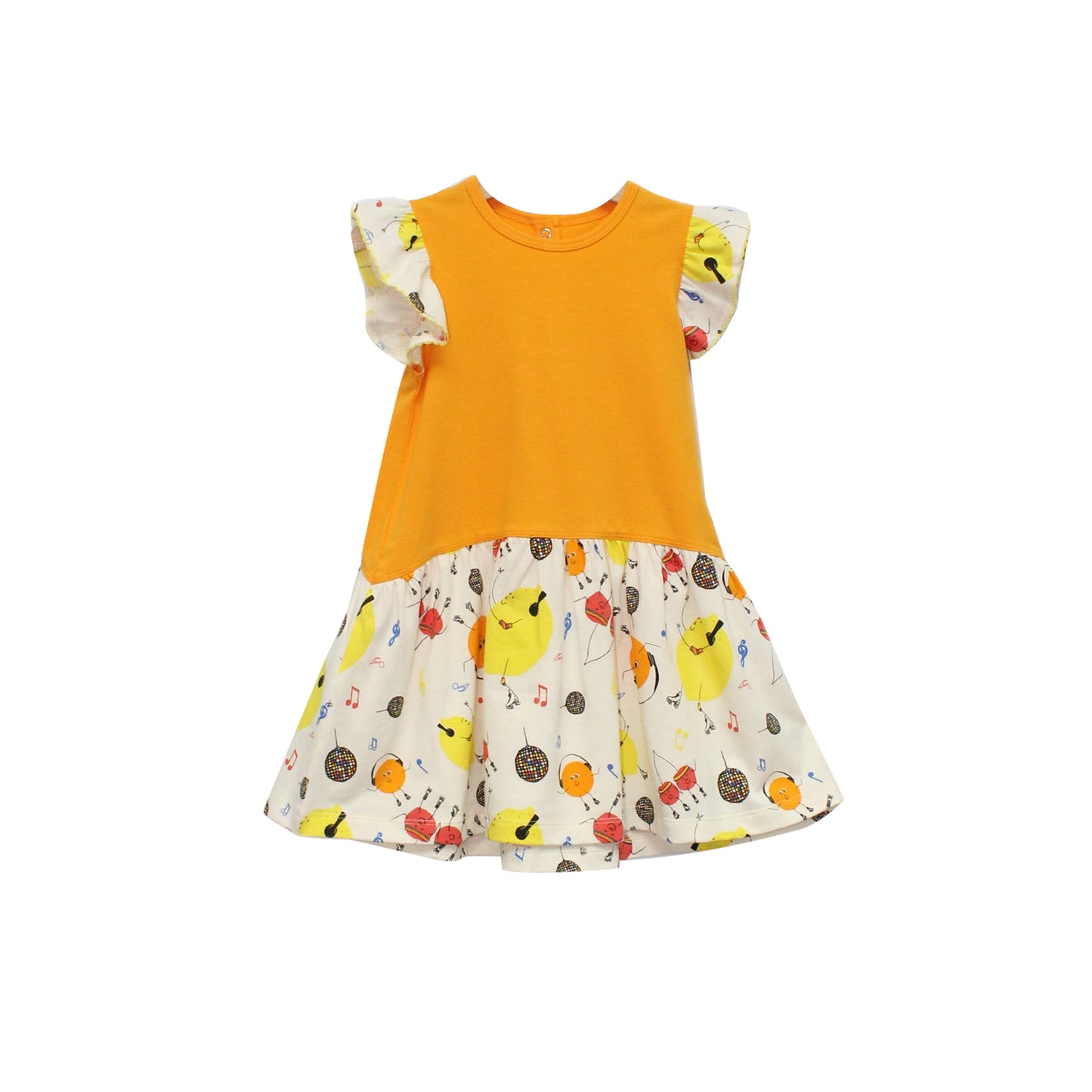 童裝BB衫有機棉 - 黃色拼水果派對印花連身裙