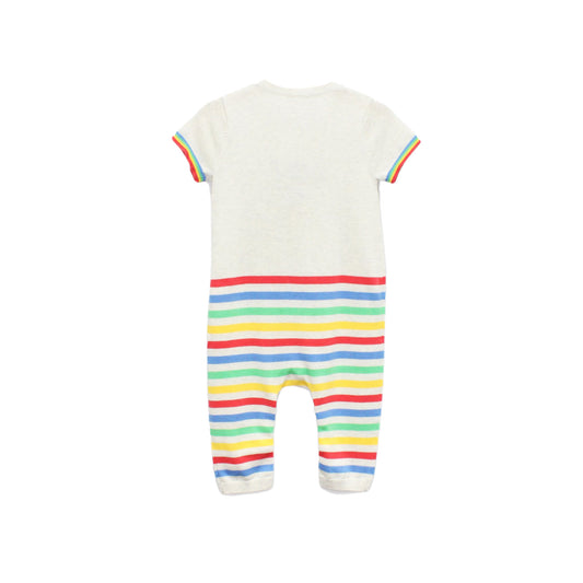 BABY RAINBOW STRIPE WITH COOL WORDS SHORT-SLEEVES PLAYSUIT