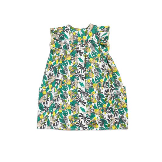 KIDS JUNGLE PRINT FRILL SLEVE DRESS