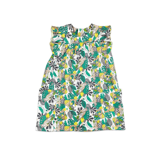 KIDS JUNGLE PRINT FRILL SLEVE DRESS