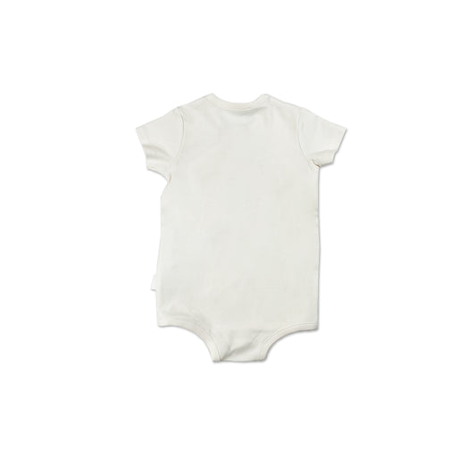 童裝BB衫有機棉 - 白色太陽圖案短袖側扣連身衣