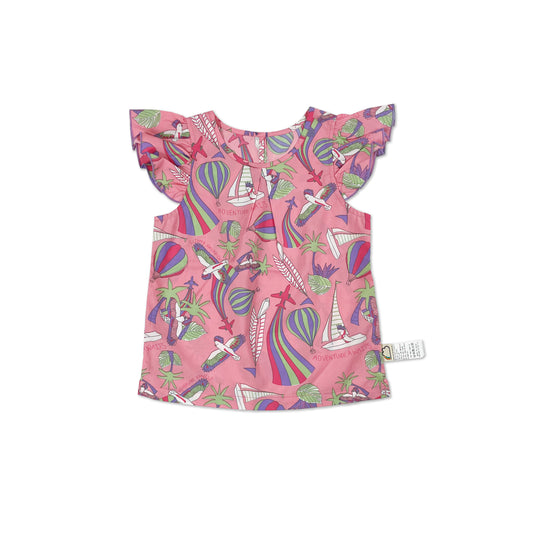 BABY/KIDS PARROT PRINT FRILL SLEEVE TOP