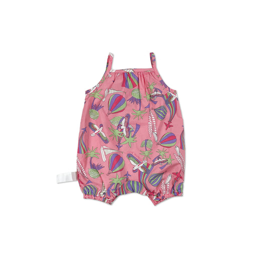 童裝BB衫有機棉 - 粉紅鸚鵡印花吊帶短褲連身衣