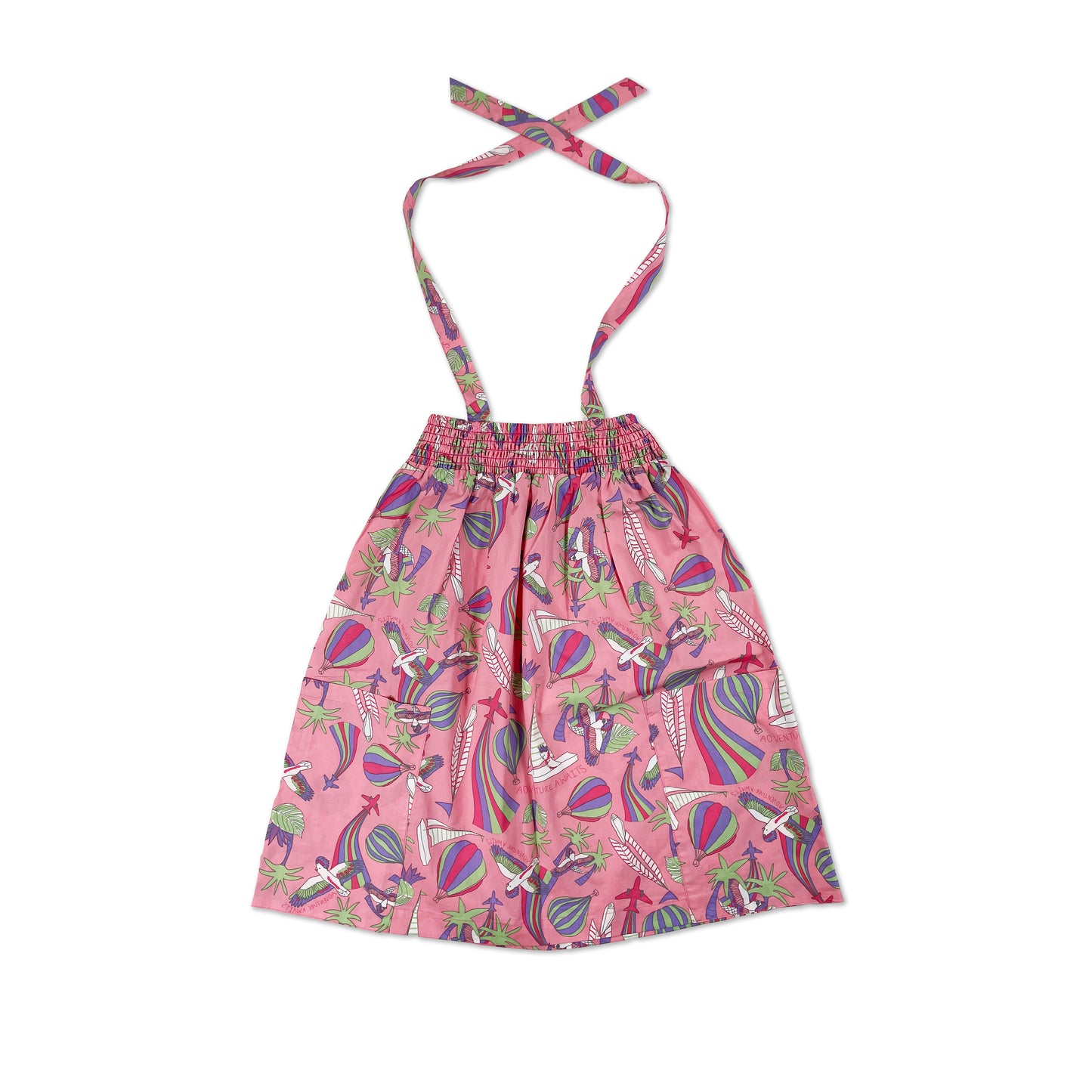 親子裝｜女童裝有機棉 - 粉紅鸚鵡交叉帶連身裙