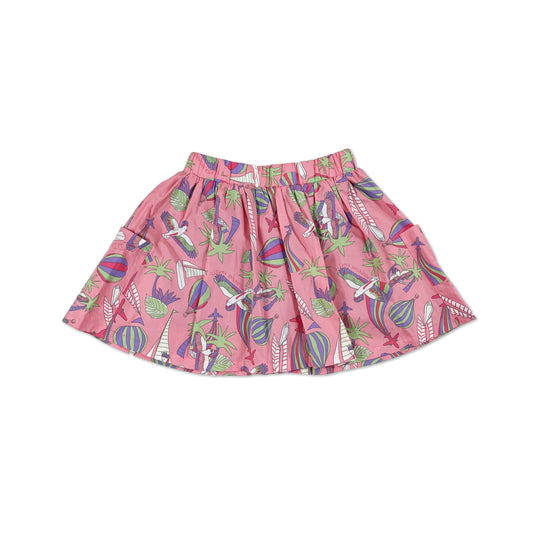 女童裝有機棉 - 粉紅鸚鵡印花雙袋半截裙