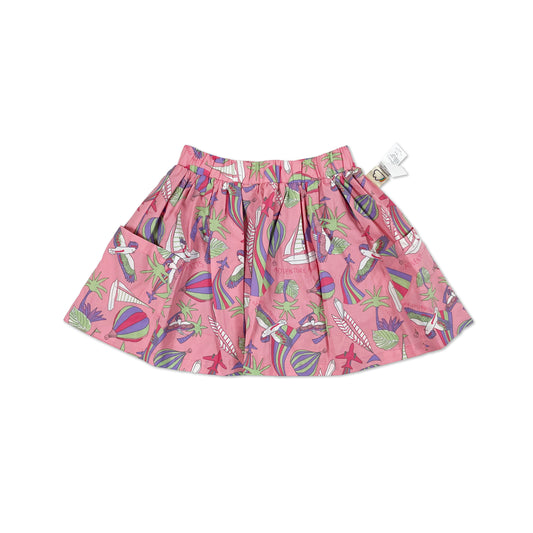 女童裝有機棉 - 粉紅鸚鵡印花雙袋半截裙