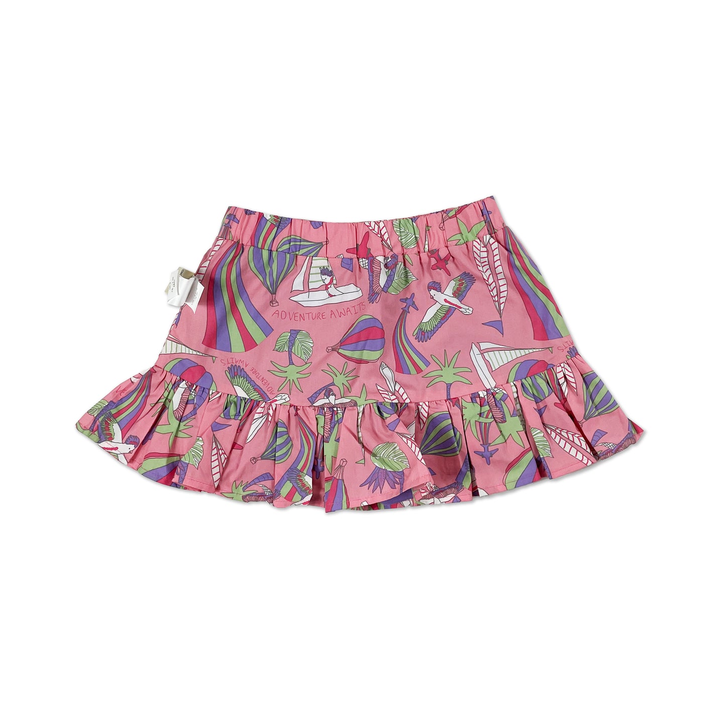 女童裝有機棉 - 粉紅鸚鵡印花半截裙﻿﻿﻿﻿﻿連短褲