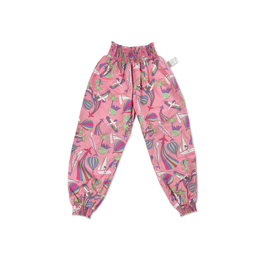 童裝BB衫/女童裝有機棉 - 粉紅鸚鵡印花高腰燈籠褲