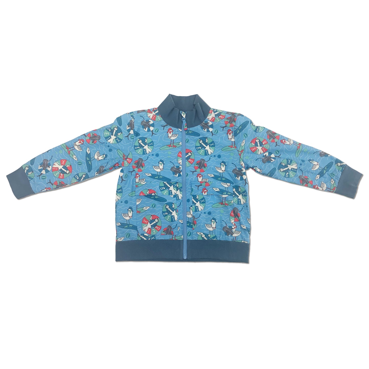 男童裝/女童裝有機棉 - 海藍海鷗印花長袖外套