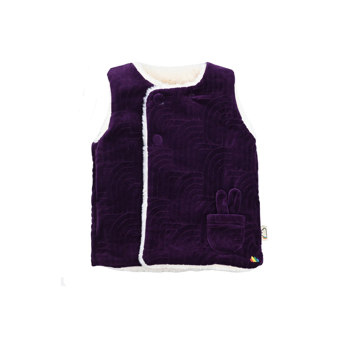 BABY VELOUR RAINBOW EMBROIDERED RABBIT FAUX FUR-LINED GILET