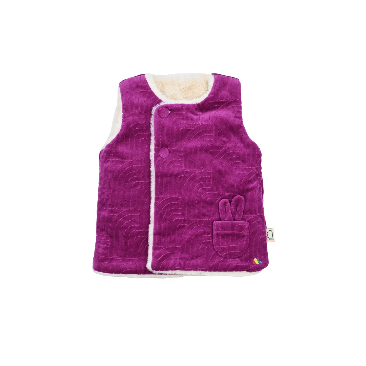 BABY VELOUR RAINBOW EMBROIDERED RABBIT FAUX FUR-LINED GILET