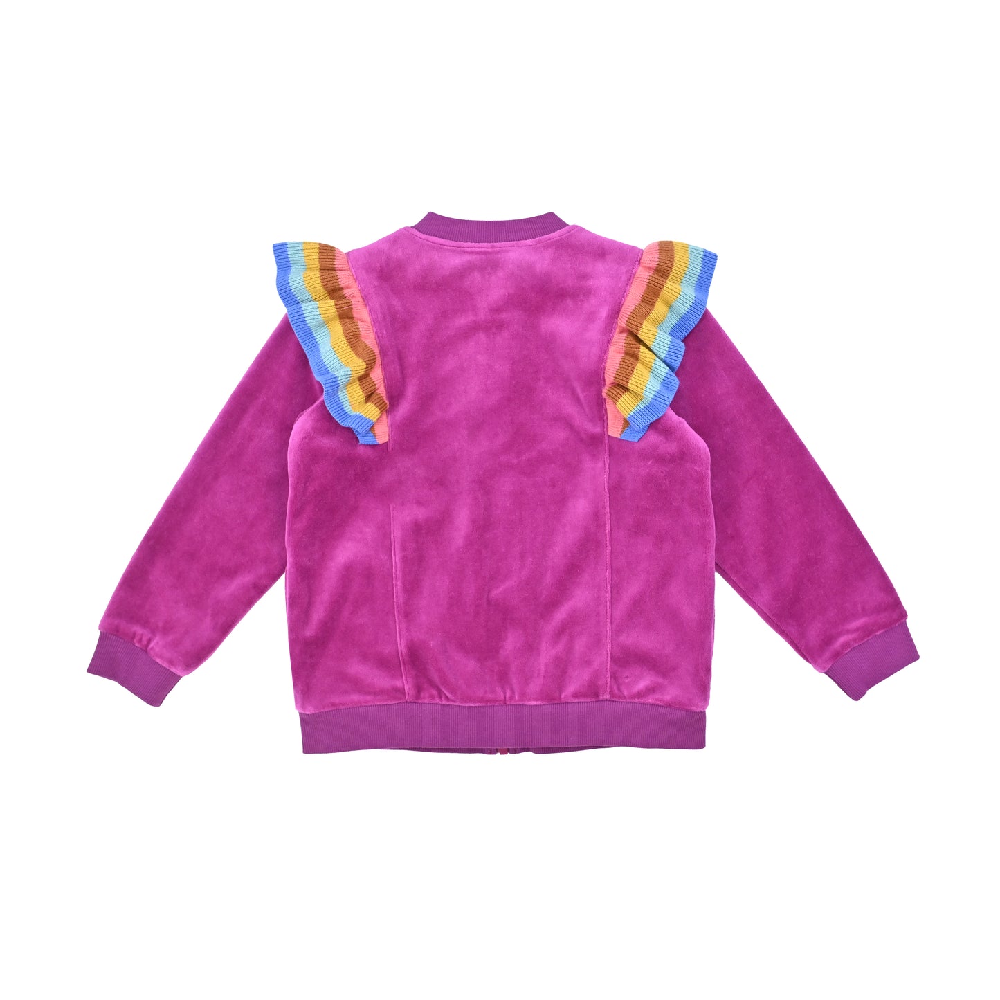 童裝 - 絲絨拼彩虹針織拉鏈長袖外套