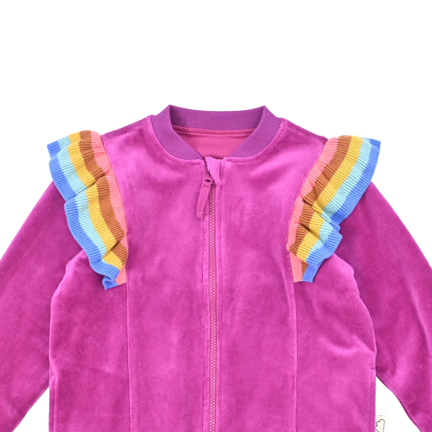 童裝 - 絲絨拼彩虹針織拉鏈長袖外套