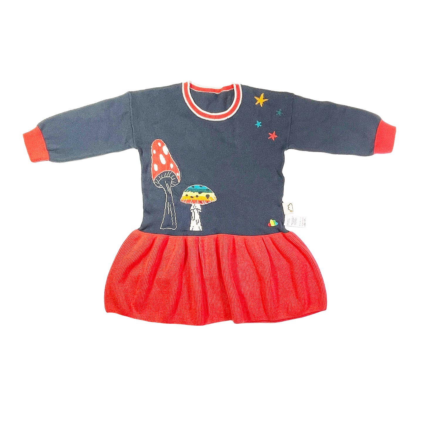 女童裝 - 蘑菇圖案拼色針織連衣裙